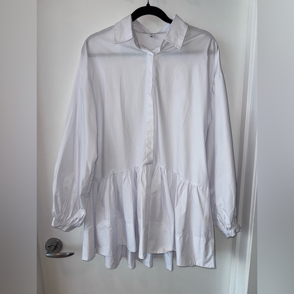 White Whimsical Midi Dress with Bishop Long Sleeves | One Size - Picture 4 of 6